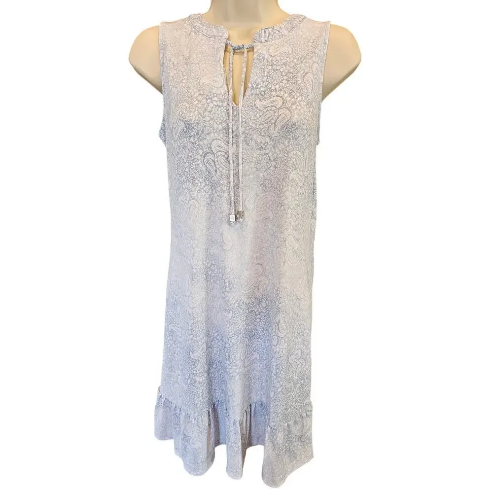 Michael kors sz XS blue paisley tie front chambray ombre midi dress summer EUC